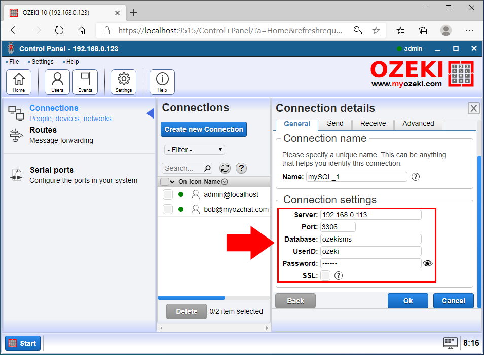 configure the database connection