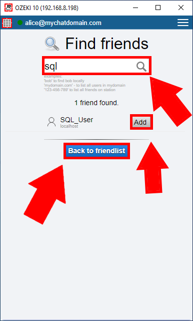 search for the sql user