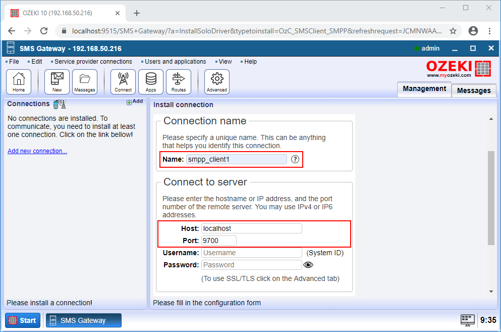 how to configure the smpp client