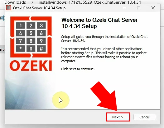 Ozeki Chat server installer Welcome page
