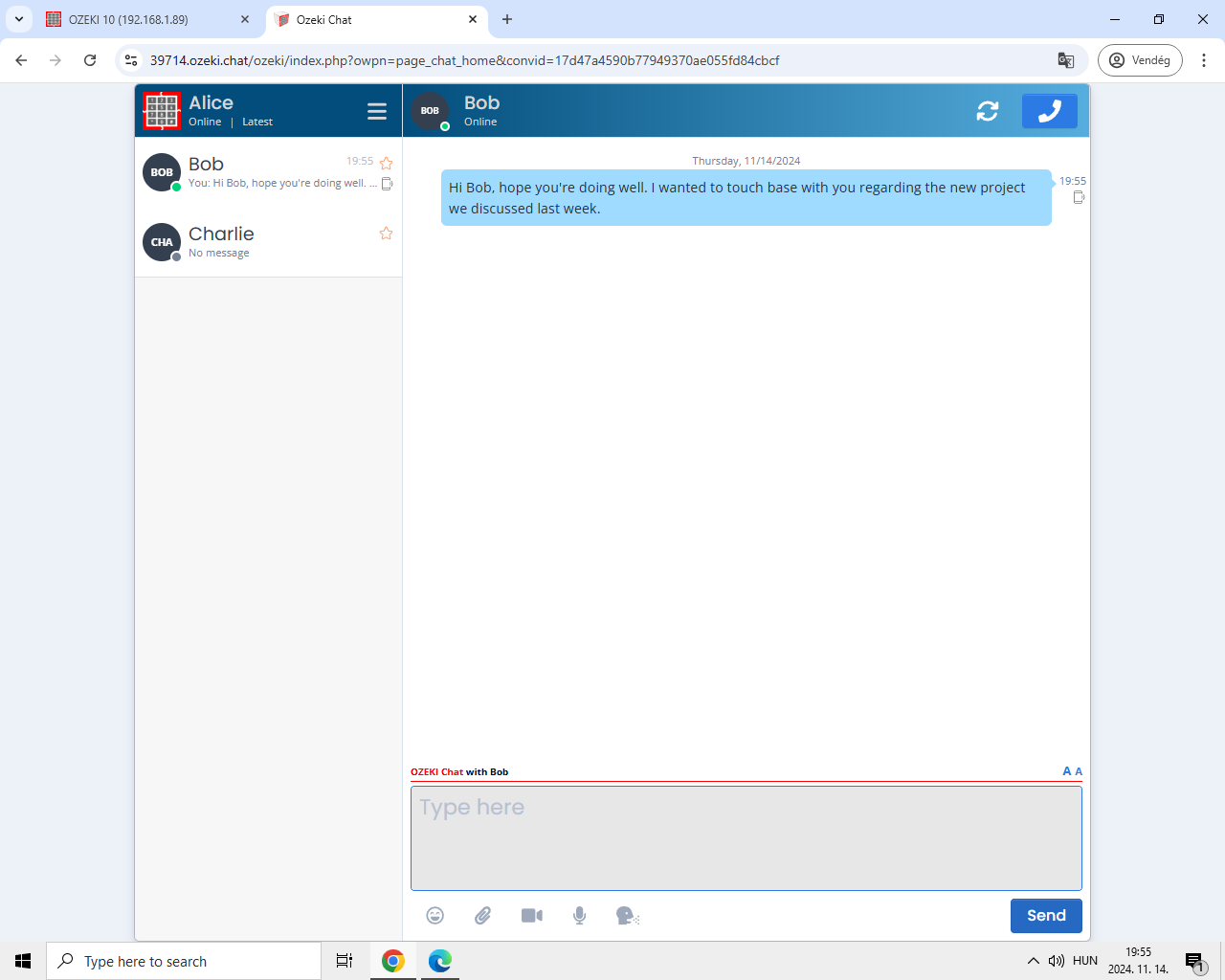 send new message message sent