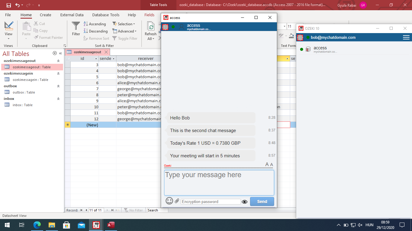 Chat messages have arrived from ozekimessageout table to Chat Client GUI